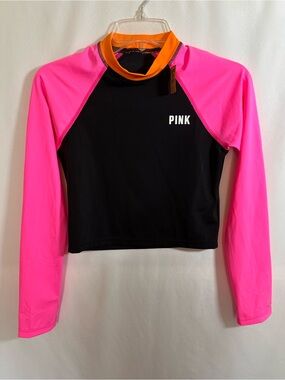 PINK Victoria's Secret Colorblock Cropped Rash Guard Swim Surf NWT S